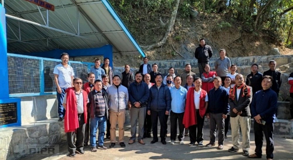 Project Director, DRDA Phek, Razukhru D Vasa with others during the inauguration of traditional well at the Upper Khomi on February 18. (DIPR Photo)